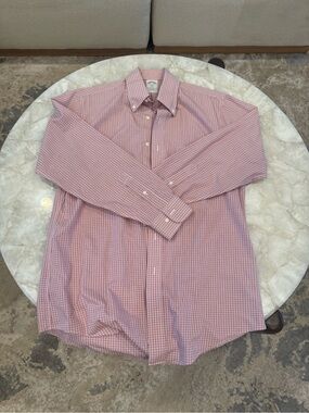 Brooks Brothers Regent Dress Shirt Mens 15 1/2 - 2/3 Red Plaid Non-Iron Cotton